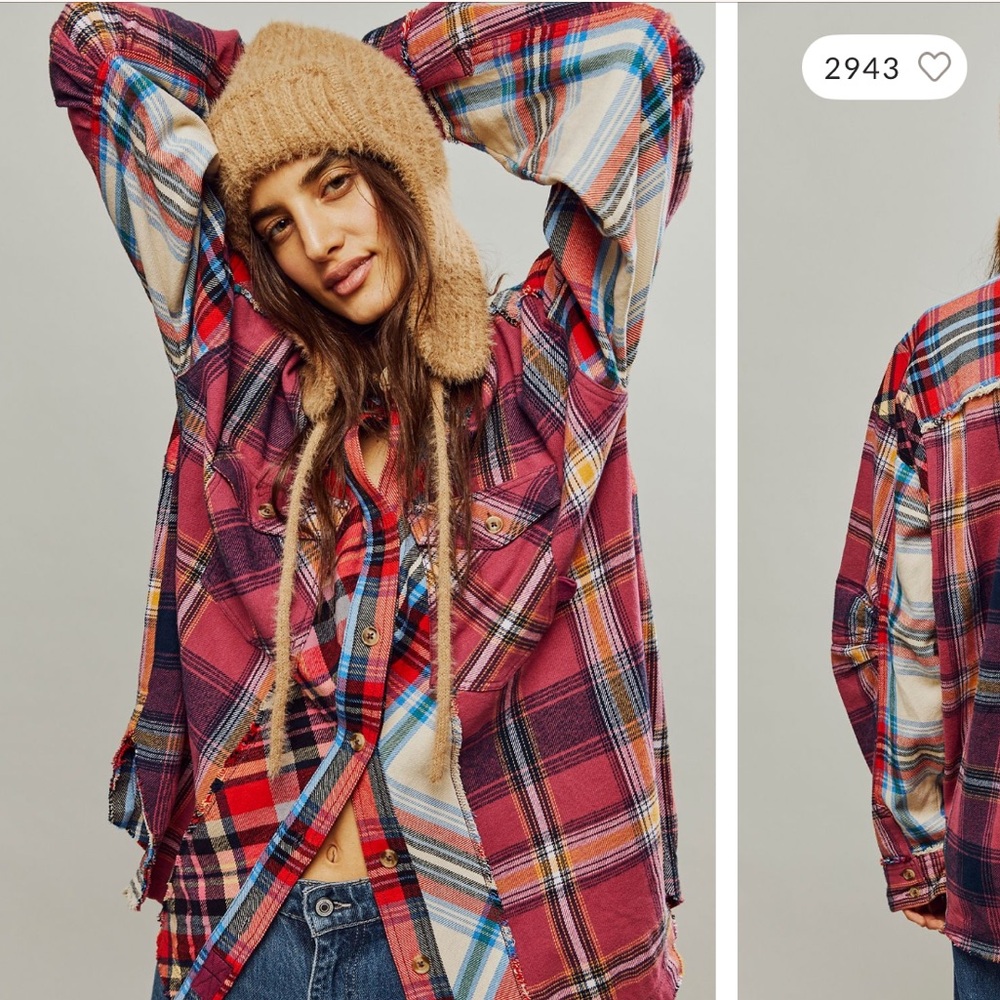 free people we the free patched up plaid button down shirt
